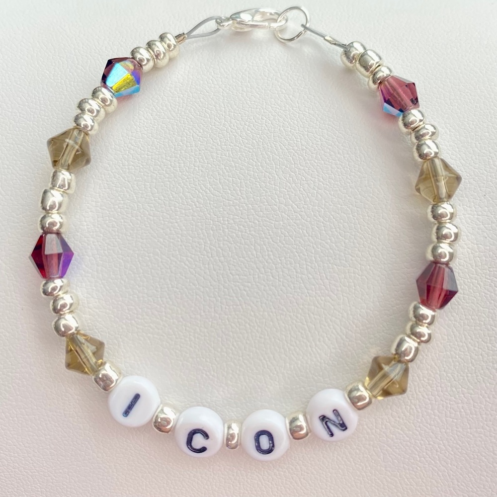 ICON Letter Beaded Bracelet Purple Silver and Smokey Beads